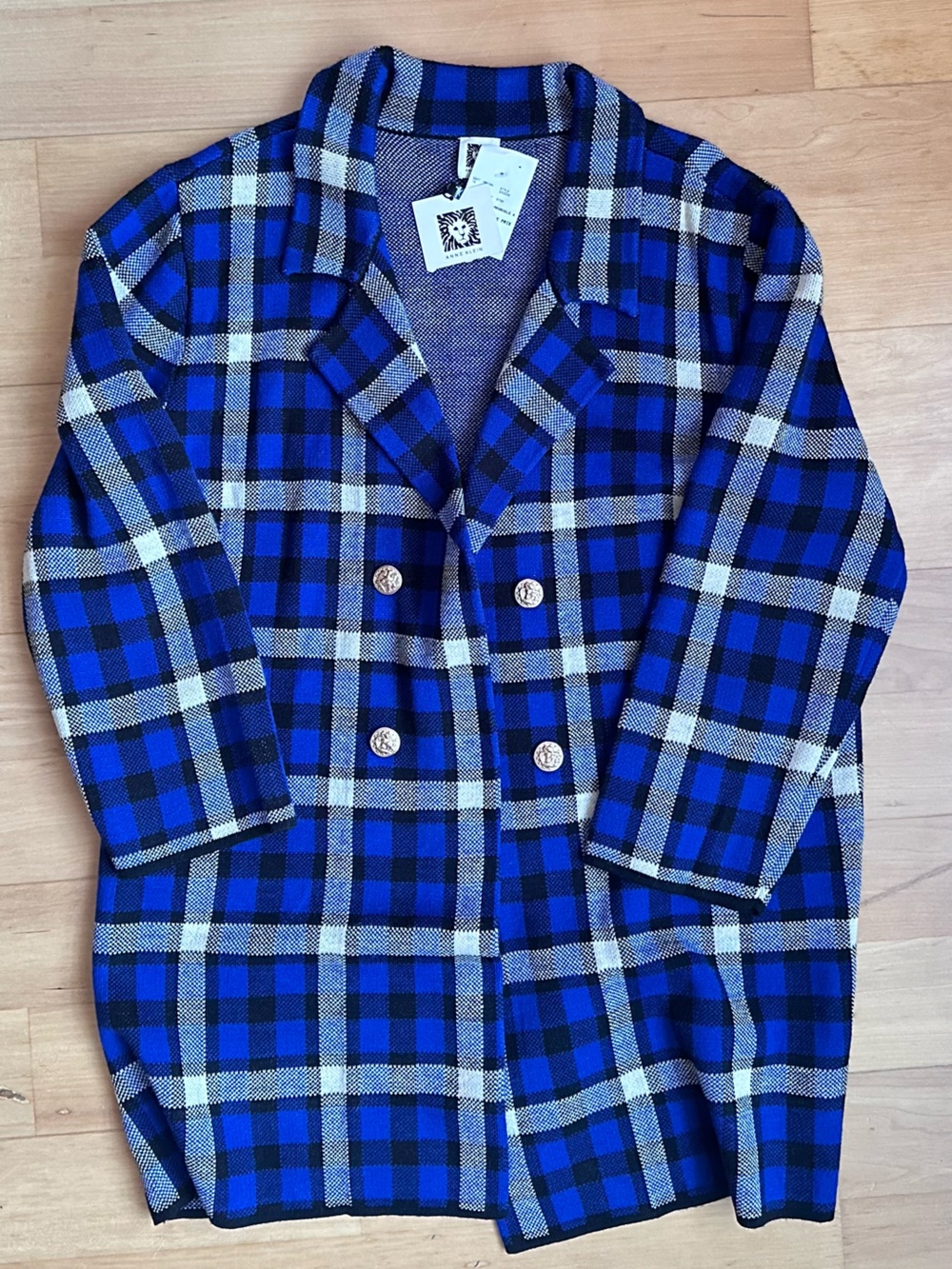 Plus Size - XL Plaid Double-Breasted Kids Jacket - Blue & Black